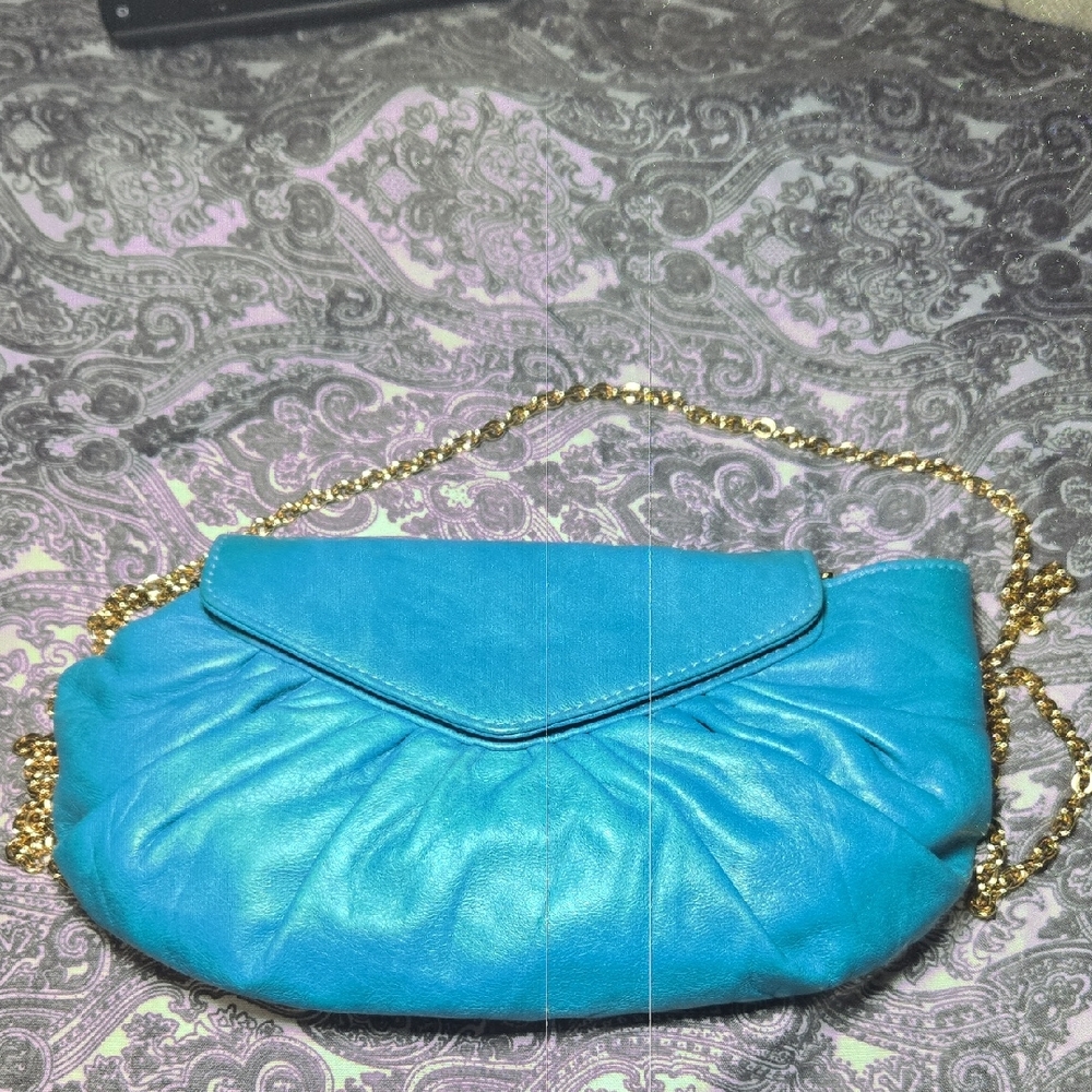Lauren Merkin Turquoise Clutch with Gold Chain